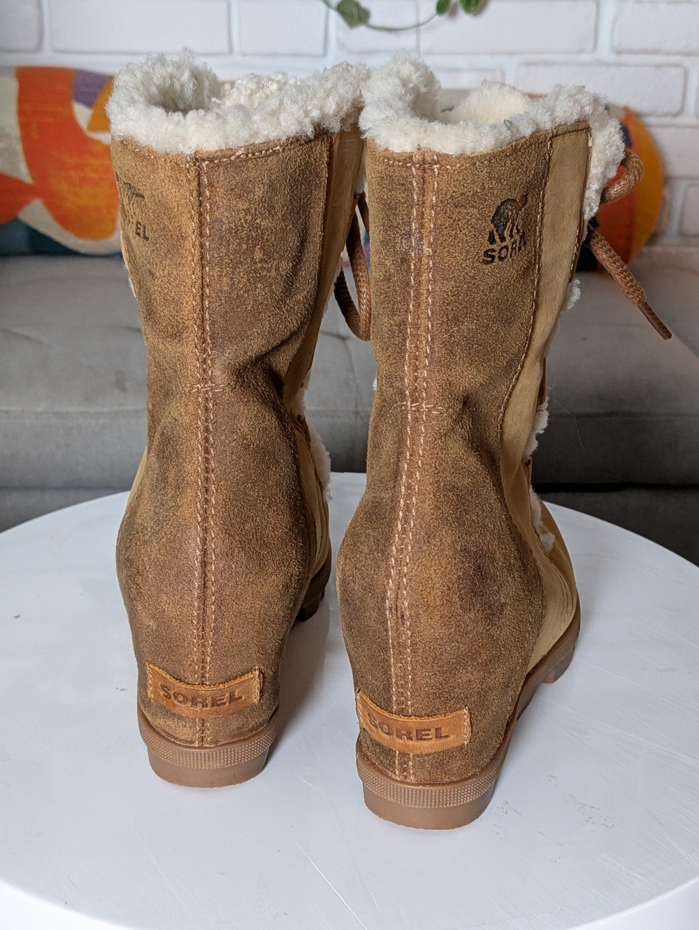 Sorel Joan of Arctic Leather Shearling Winter Boots Size 7 Waterproof Lace Up - Picture 6 of 7